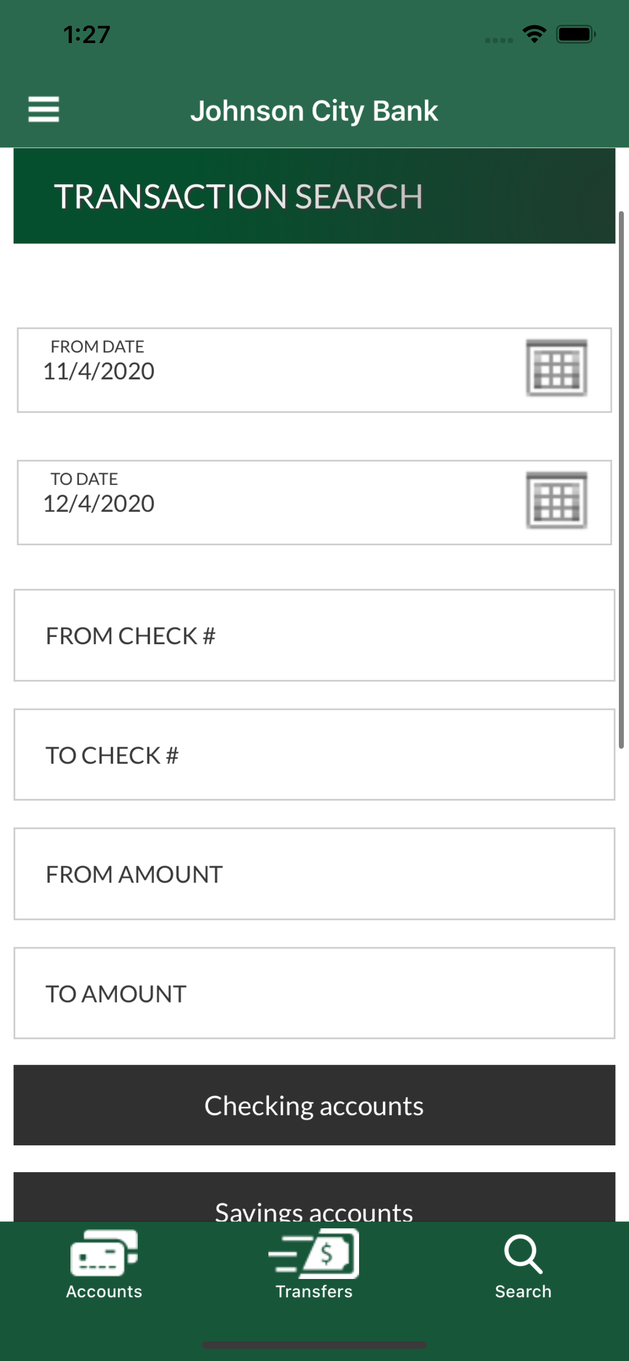Mobile Banking App - Transaction Search