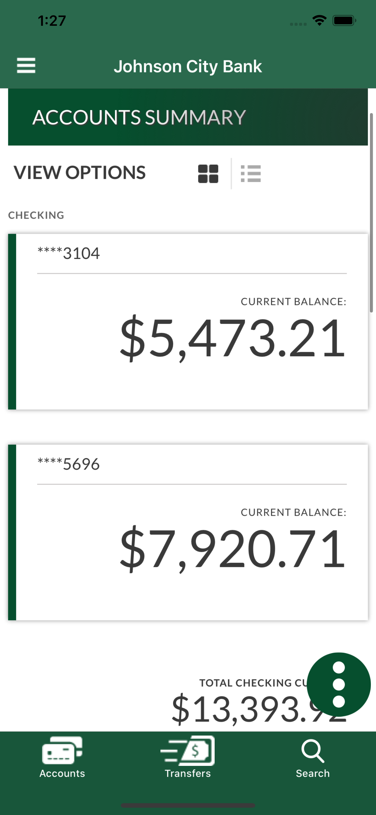 Mobile Banking App - Accounts Summary